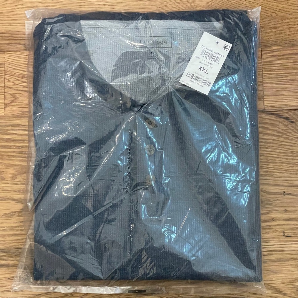 Club Room Mens Thermal Henley Long Sleeve Shirt Blue Wing XXL
